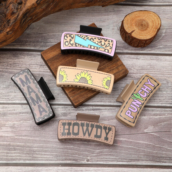 O1CN01YPcgGa1ftMVrySZqF__3172764064-0-cib Wholesale Western Style MAMA Cactus HOWDY Leather Hair Clip Shark Clip Combination