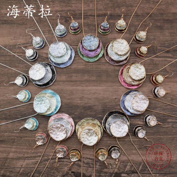 Wholesale Zinc Alloy Color Painting Oil Three-layer Ring Hollow Necklace Earring Set