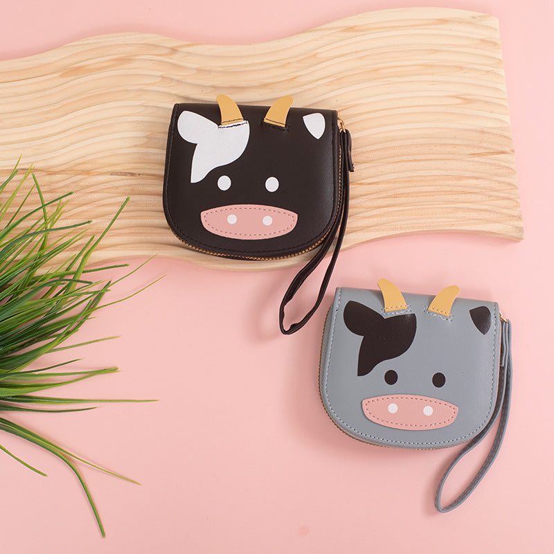 Wholesale Cartoon Cute Cow Girl T Student Zipper Coin Purse Pu Wallet