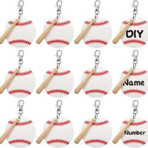 12 baseball acrylic (7.5cm) + 12 3.5cm rotating lobster clasps with 15mm key ring + 12 baseball bats / White baseball