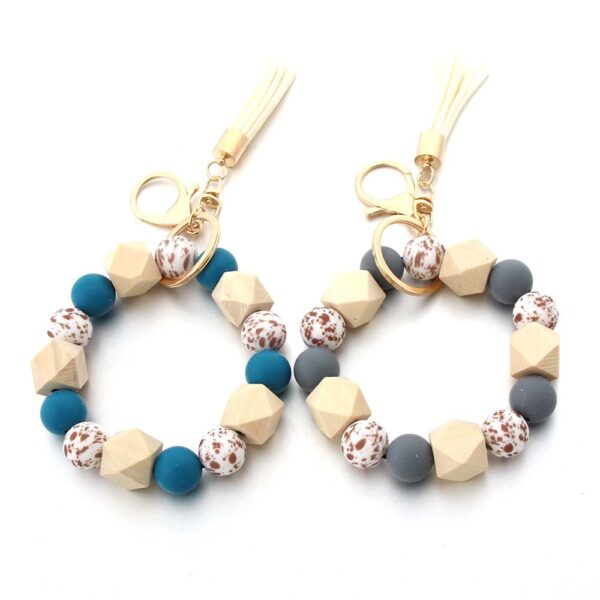 Wholesale Leopard Print Silicone Beaded Wrist Keychain