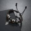 Wholesale Beaded Multi-layer Woven Leaves Men's Leather Bracelet