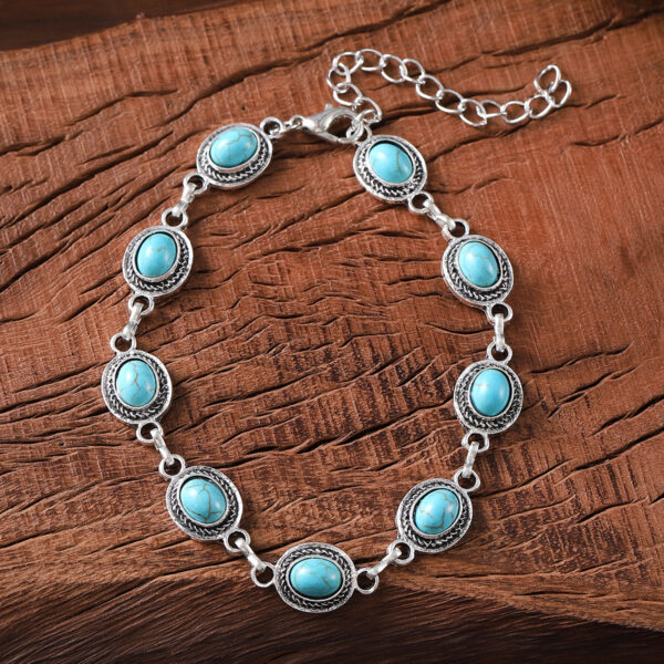Wholesale Bohemian Retro Inlaid Turquoise High-end Simple and Versatile Ancient Style Bracelet