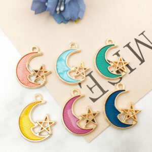 Drop oil zinc alloy moon stars 15x19-1g / Blue