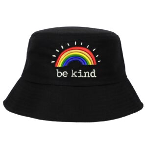 Wholesale be kind Rainbow Embroidery Cotton Fisherman Hat