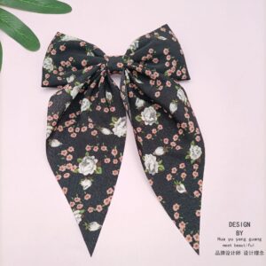 Navy blue floral-scarf-duckbill clip