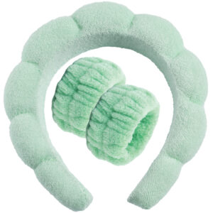Jelly green headband (towel velvet) + 2 wrist straps (seam joints)