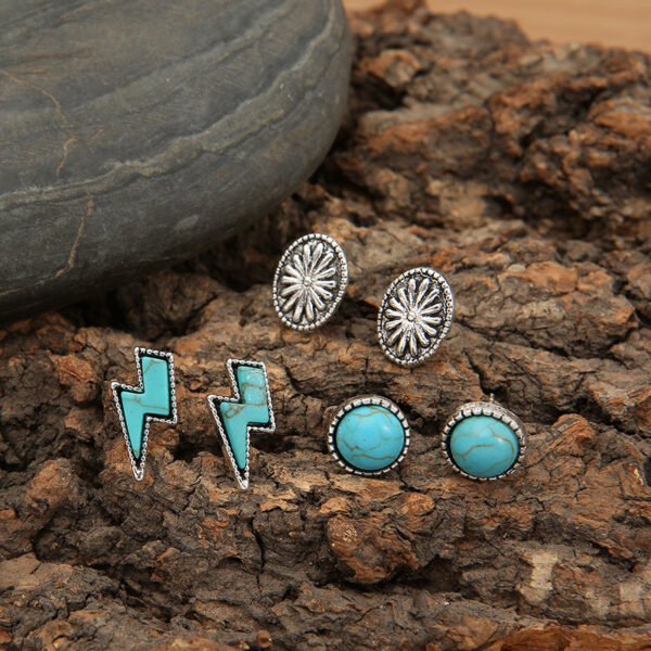 Wholesale Bohemian Turquoise Alloy Earrings Three-Piece Set