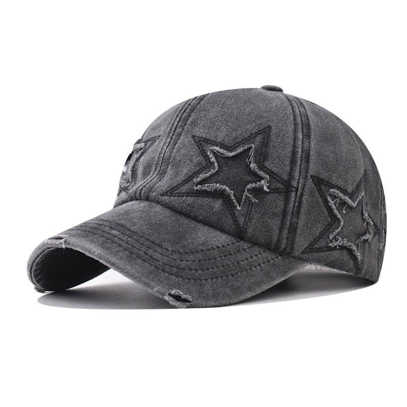 Wholesale Pure Cotton Washed Distressed Personalized Hole Five-inted Star Baseball Cap