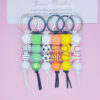 Wholesale Football Basketball Tennis Wooden Bead Printing Keychain