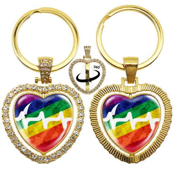 O1CN01Ycg1zP1tijuHh6R8t_2212752275936-0-cib Wholesale LGBT Rainbow Rhinestone Heart Shaped 360 Degree Rotating Double Sided Metal Keychain