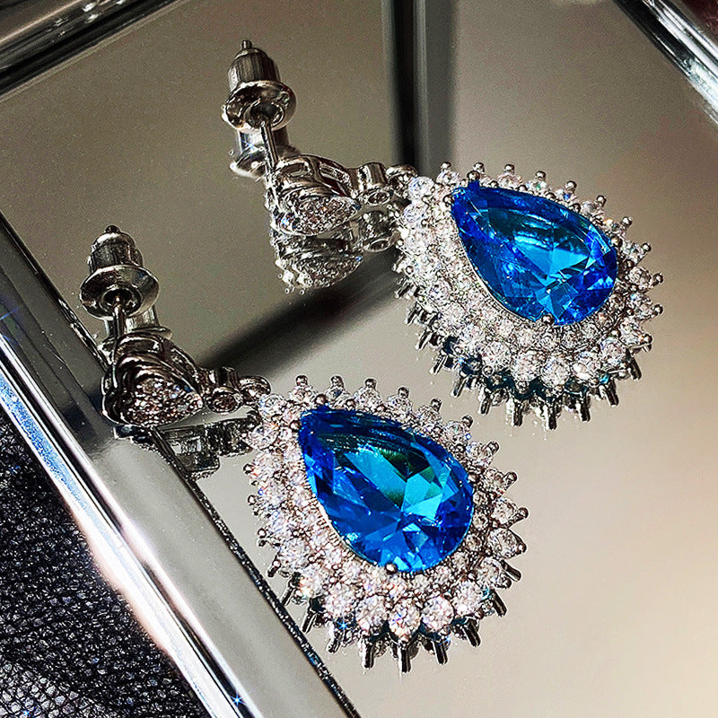 Wholesale Water op Blue Zircon Blue Gemstone Earrings