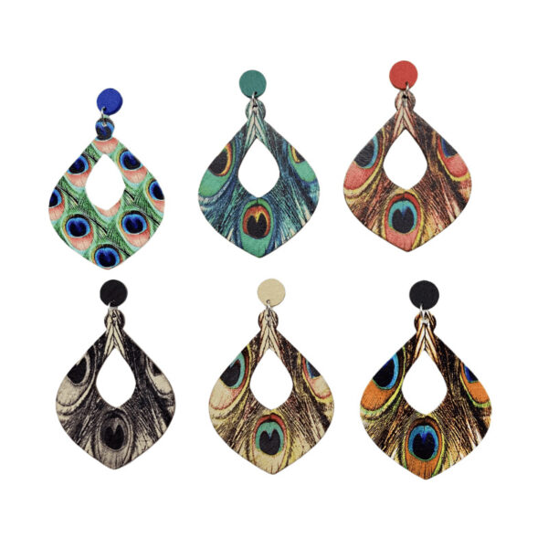 Wholesale Peacock Feather Wood Earrings