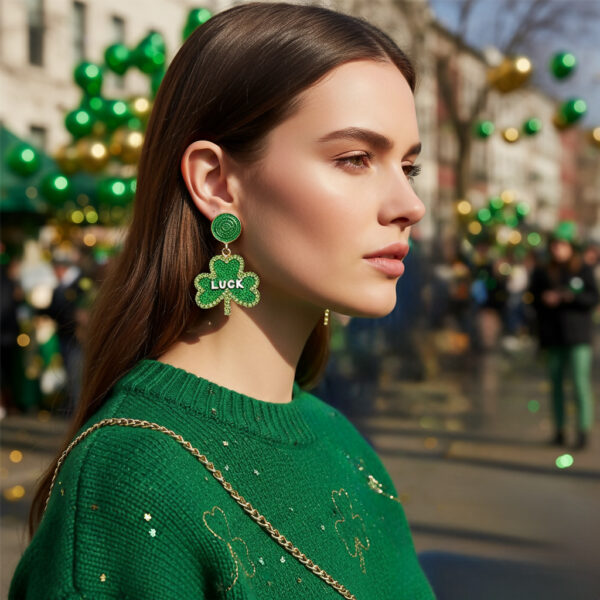 Wholesale St. Patrick's Four-leaf Clover Alloy Oil-drip Diamond LUCK Earrings