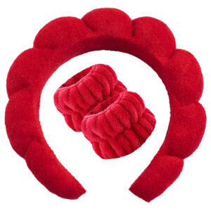 Big red headband (towel velvet) + 2 wrist straps (seam joints)