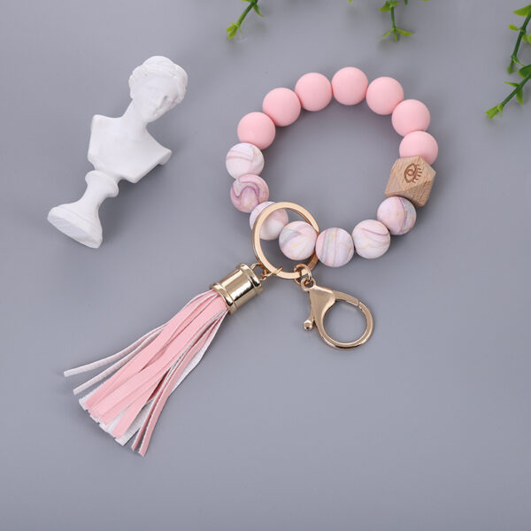 Wholesale Colorful Silicone Beads PU Tassel Wrist Keychain