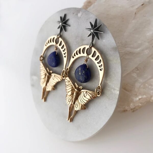 Wholesale Vintage Octagram Lapis Alloy Earrings