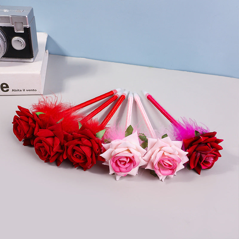 Wholesale Plastic Flocking Rose Ballint Pen