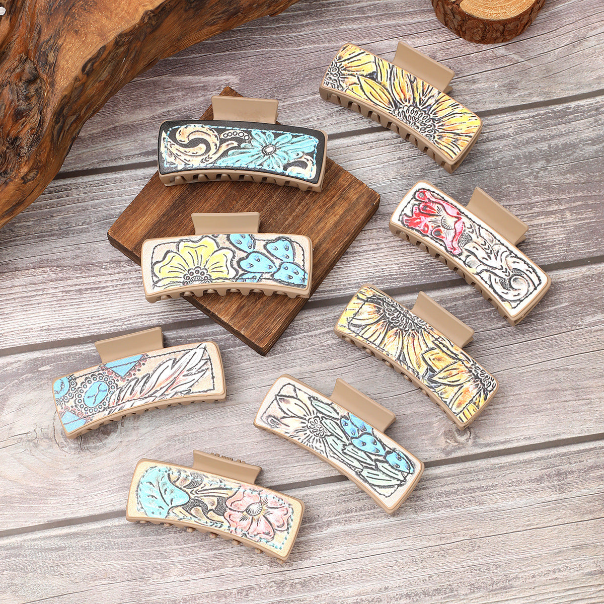 Wholesale Western Style Cactus Suower Leather Hair Clips