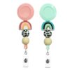 Wholesale Badge Reels Silicone Beaded Rainbow Retractable Keychain