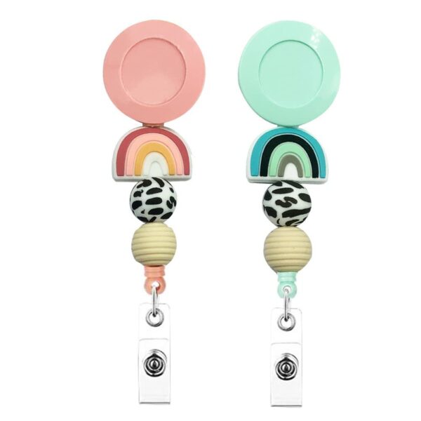 Wholesale Badge Reels Silicone Beaded Rainbow Retractable Keychain