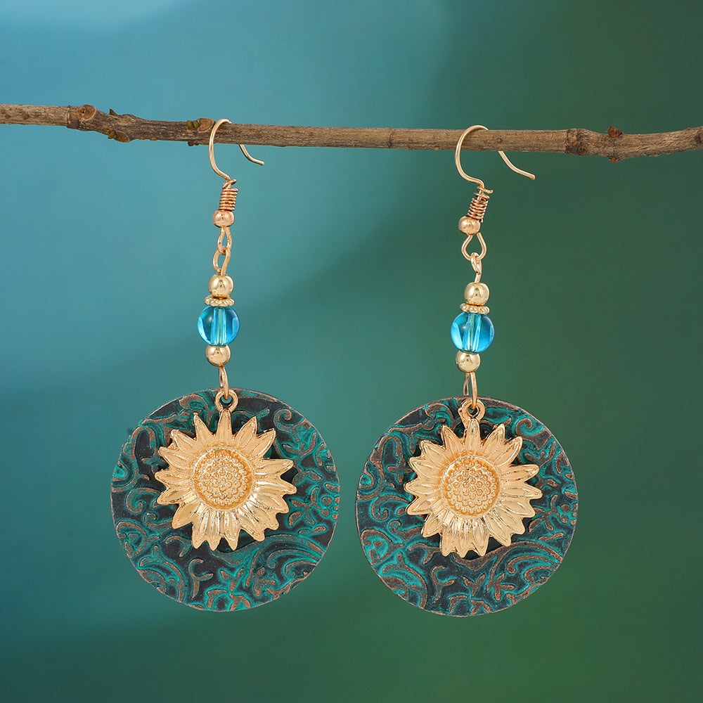 Wholesale Color Separation Double Layer Suower Pattern Earrings
