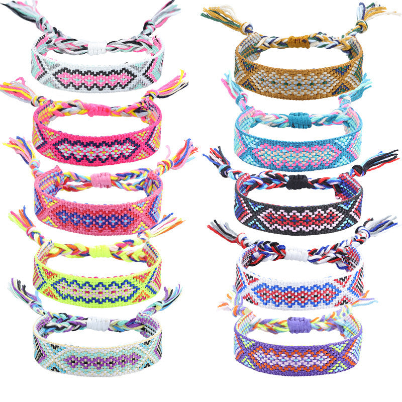 Wholesale Ethnic Weaving Colorful Tassel Lucky Friendship lyester Cotton Bracelet