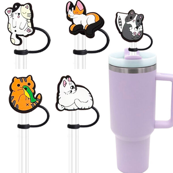 O1CN01Ys1wFd1saD2vAHAh7_2214349335782-0-cib Wholesale 10pcs PVC 10mm Cute Cat Animal Straw Cover Cup Decoration