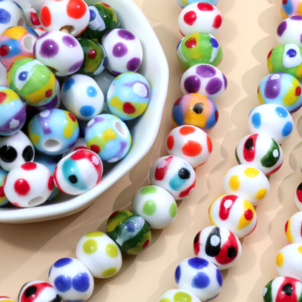 Wholesale Colorful Polka Dot Ceramic Handpainted String Beads