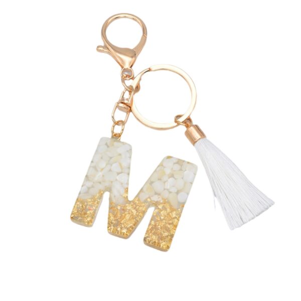 Wholesale White Tassel 26 Letter Crystal Resin Keychain