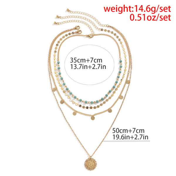 Wholesale Thin Chain Turquoise Beaded Flower Plate Pendant Alloy Necklaces