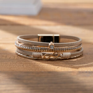 Wholesale Punk style multi-layer diamond leather wristband