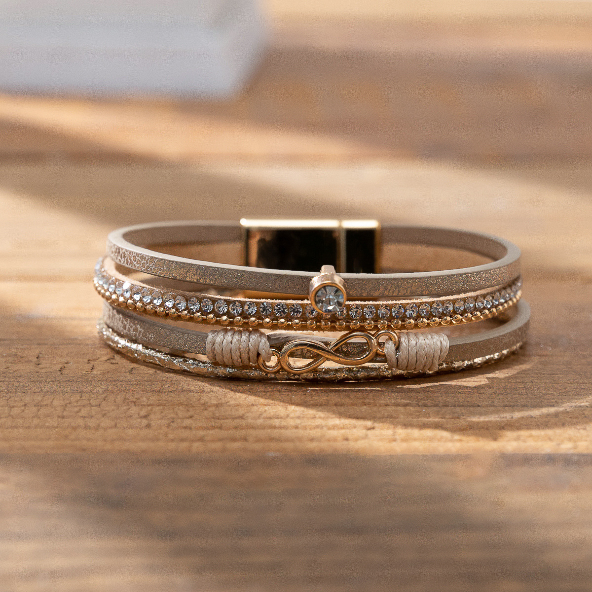 Wholesale Punk style multi-layer diamond leather wristband