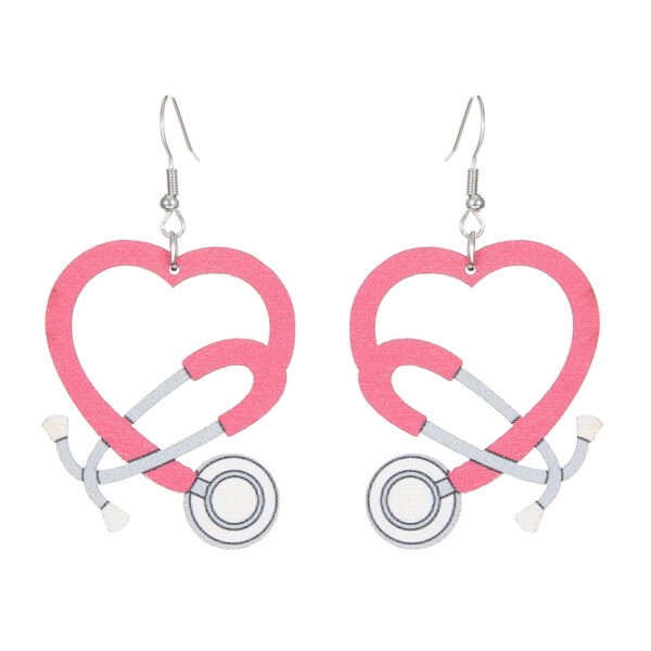 Wholesale Color Stethoscope Shaped Wooden Heart Earrings