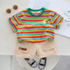 Wholesale Boys' Summer Striped Short Sleeved Work Shorts Cotton Two-piece Set