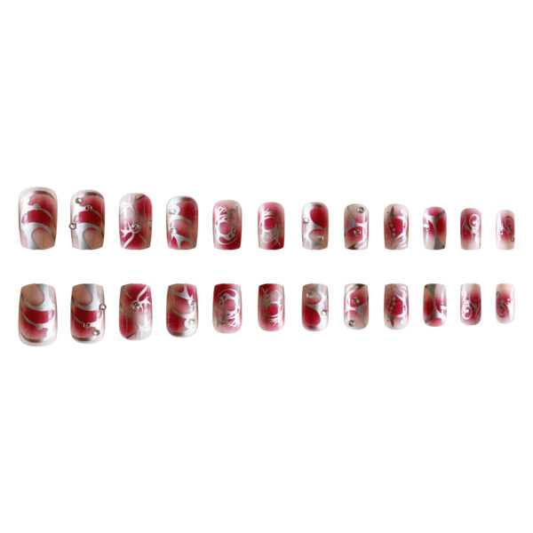 Wholesale Red Smudge Short Square Blush Silver Graffiti Scratch Nail Stickers
