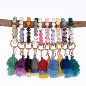 Wholesale Colorful Silicone Beads Three Layers Tassel Beaded Wrist Keychain