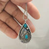 Wholesale New Imitation Turquoise Feather Vintage Pendant Alloy Necklace