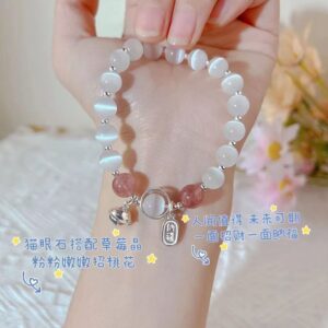 Cat's Eye Strawberry Crystal Bell Fu Brand Bracelet