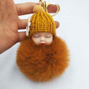 Coffee / Golden chain Buckle (8cm fur ball)