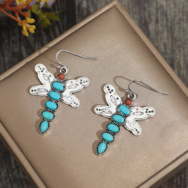 O1CN01ZCocUj1qyMblB8XPl_2206372095564-0-cib Wholesale Bohemian Vintage Natural Turquoise Dragonfly Alloy Earrings