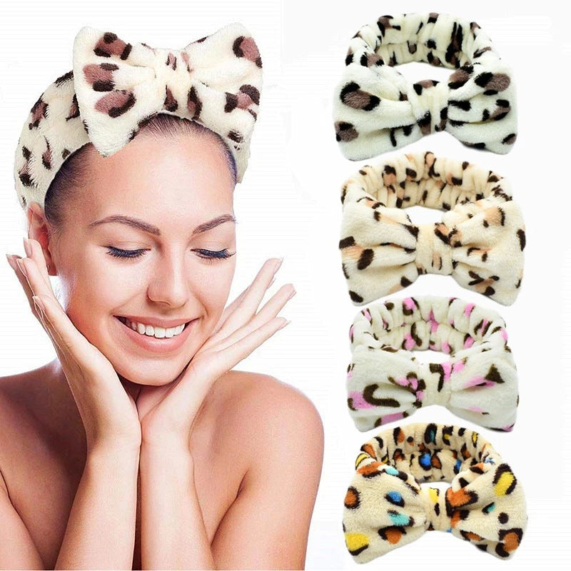 Wholesale Leopard Bow Coral Fce Headband