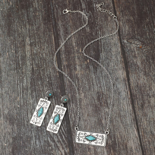 Wholesale Bohemian Retro Pumpkin Flower Splicing Geometric Turquoise Alloy Earrings Necklace Set