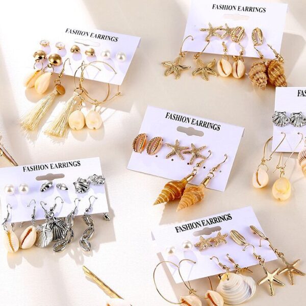 Wholesale Fashion Gold and Silver Natural Shell Scallop Earring Set