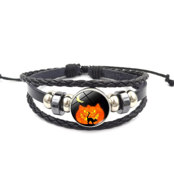 Wholesale Halloween Pumpkin Time Stone Leather Beaded Alloy Bracelet