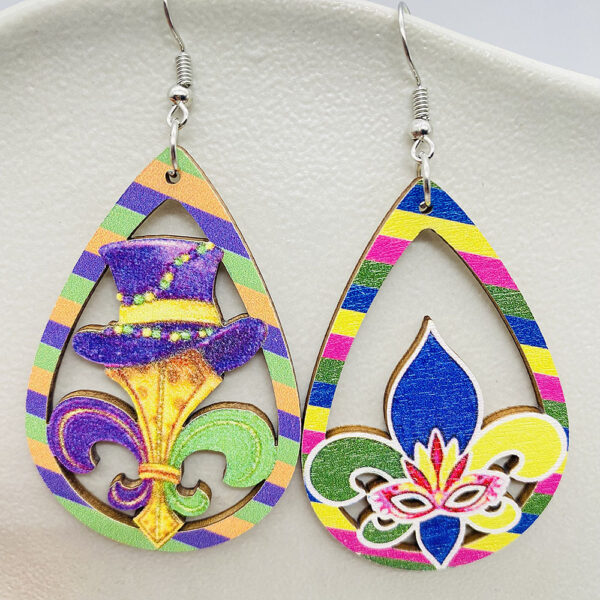 Wholesale Mardi Gras Colored Wood Earrings