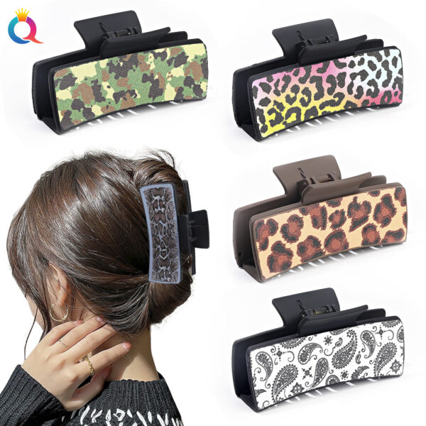 O1CN01ZJWwJd1jqqoKRHdq9_2847654600-0-cib Wholesale Leather Leopard Retro Square Clip Cashew PU Shark Clip