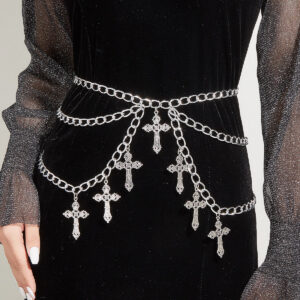 Wholesale Hollow Cross Pendant Wave Waist Chain Multi-layer Body Chain