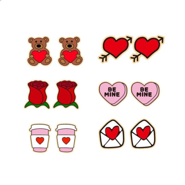Wholesale Valentine Hearts Bears Wooden Earrings