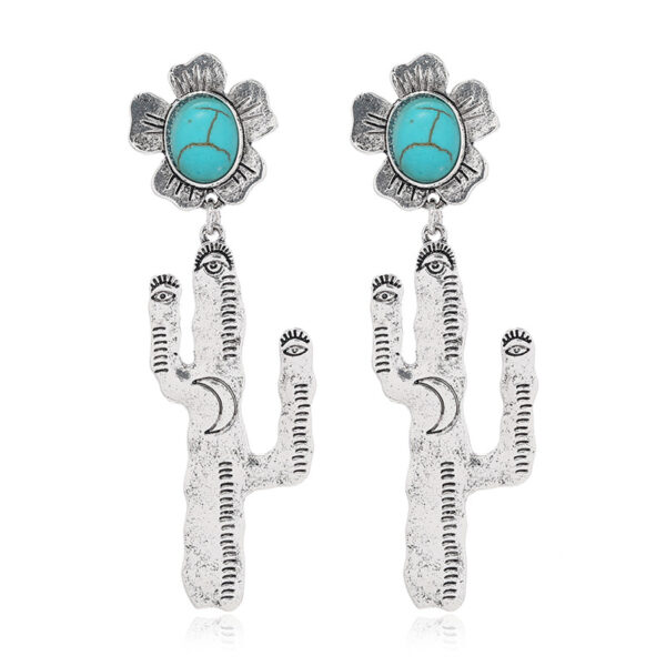 Wholesale Lotus Leaf Alloy Flower Desert Cactus Flower Turquoise Earrings